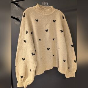 SHEIN Cream Sweater with Black Heart Accents